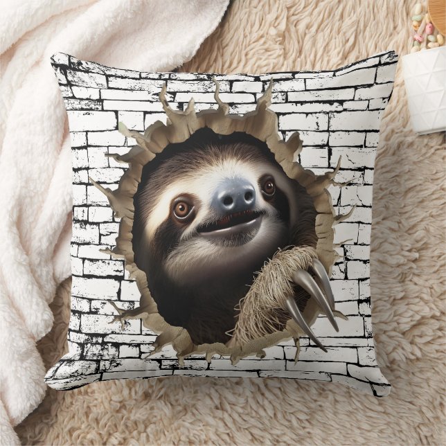 3D Sloth Wall Break Art – Realistic Safari Kussen (Deken)