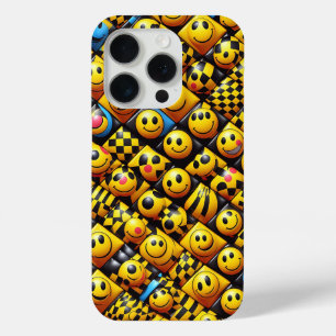 3D Smiley Face Mozaïek Hoestelcase - Geel & Zwart  iPhone 15 Pro Case