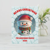 3D Sneeuwman Kerstmis Feestdagenkaart (Staand voorkant)