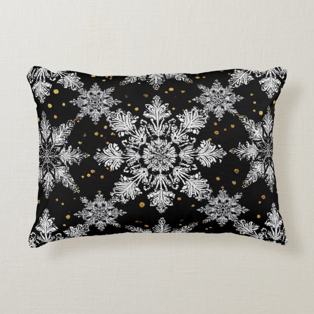 ❄️ 3D Sneeuwvlok Zwarte Accent Kussen Winter Decor (Voorkant)