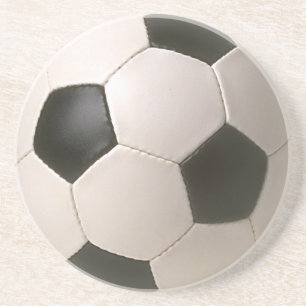 3D Soccerball Black White Football Zandsteen Onderzetter