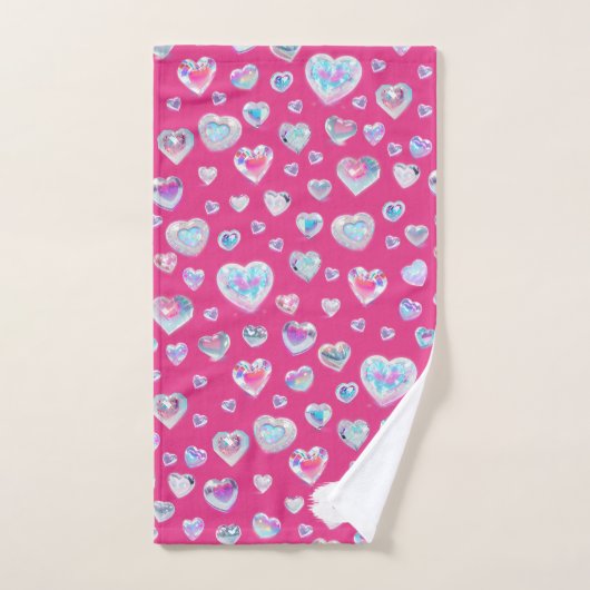 3D Sparkly Crystal Gemstone Harten op Roze Bad Handdoek (Handdoek)