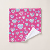3D Sparkly Crystal Gemstone Harten op Roze Bad Handdoek (Wasdoekje)