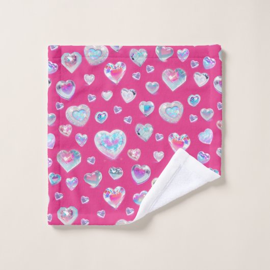 3D Sparkly Crystal Gemstone Harten op Roze Bad Handdoek (Wasdoekje)