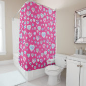 3D Sparkly Crystal Gemstone Harten op Roze Douchegordijn (In situ)