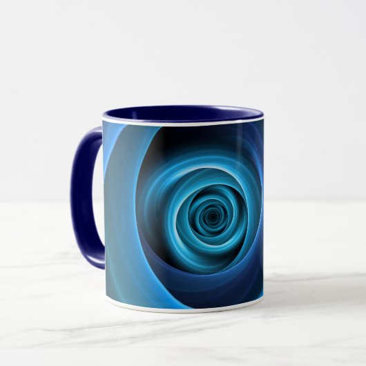 3D Spiraal Blauwe Kleuren Moderne Abstracte Fracta Mok (Voorkant links)