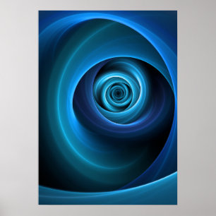 3D Spiraal Blauwe Kleuren Moderne Abstracte Fracta Poster