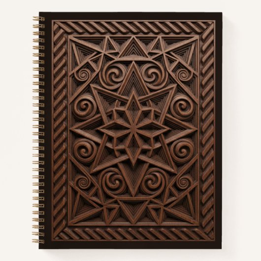 3D Spiral Star Mandala Wood Carved Journal (Devant)