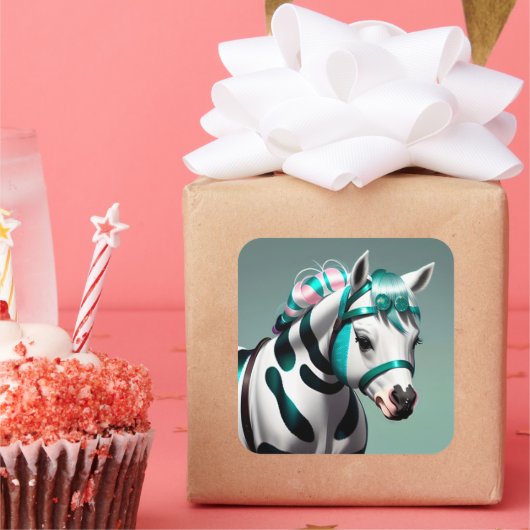 3D Spirit Pony 7 Vierkante Sticker (Feest)