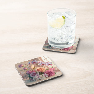 3D Spring Flowers Wenskaart met Rozen Bier Onderzetter