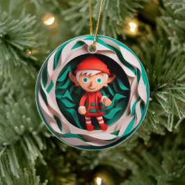 3D Stijl Elf Kerstvakantie Keramisch Ornament