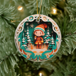 3D Stijl Meisje Elf Kerstvakantie Keramisch Ornament