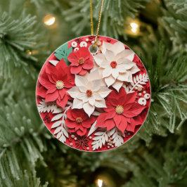 3D Stijl Poinsettia Bloemen Kerstvakantie Keramisch Ornament