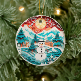 3D Stijl Sneeuwman Winter Kerstvakantie Keramisch Ornament