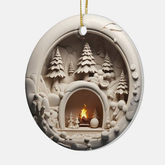 3D Stijl Winter Open haard Kerstvakantie Keramisch Ornament (Links)