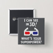 3D Superpower Vierkante Button 5,1 Cm (Voorkant /achterkant)