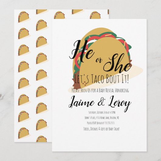 3D Taco Party Gender onthullen Uitnodiging (Voorkant / Achterkant)
