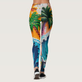 3D Textured Tropical Wave & Sun Abstract Impasto Leggings (Achterkant)