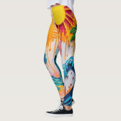 3D Textured Tropical Wave & Sun Abstract Impasto Leggings (Links)