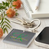 3D Titanium Monogram Datum Gele Tekst Sleutelhanger (Voorkant Rechts)