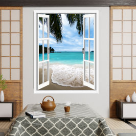 3D Tropische Zee- en Strand Raam Uitzicht Poster