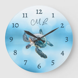3D Turtle Zilveren Monogram Grote Klok