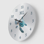 3D Turtle Zilveren Monogram Grote Klok (Hoek)