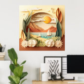 3D-uitzicht op leuke oceaanliefhebbers Poster (Thuiskantoor)