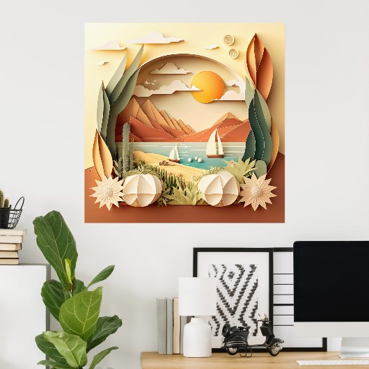 3D-uitzicht op leuke oceaanliefhebbers Poster (Thuiskantoor)