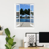 3D-venster Uitzicht-zwempool Poster (Thuiskantoor)
