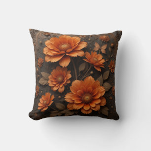 3D Victoriaans verbrand sinaasappel grote bloemen Kussen
