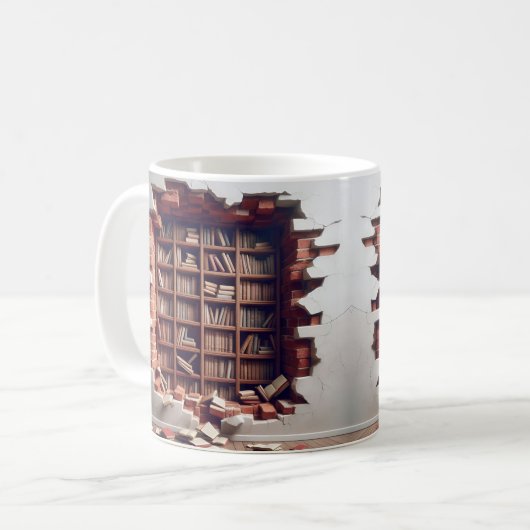 3D-weergave van een gat in een bakstenen muur Koffiemok (Voorkant links)