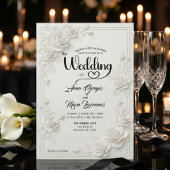 3D White Rose Floral Border Wedding Invitation