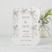 3D White Roses Save The Date Card (Debout devant)