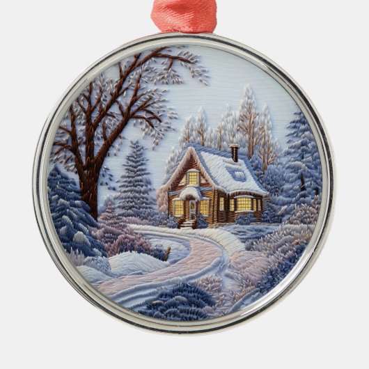 3D Winter House Kerstmis Metalen Ornament (Voorkant)