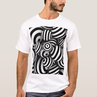 3D witte ballen zwarte lijnen T-shirt