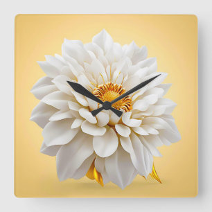 🤍 3D Witte Bloem Elegante Decoratie Vierkante Klok