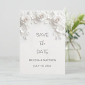 3D Witte Rozen Save The Date Kaart (Staand voorkant)