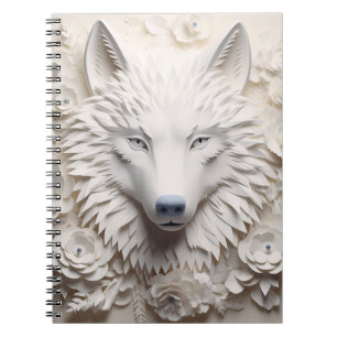 3D witte wolf gezicht Notitieboek