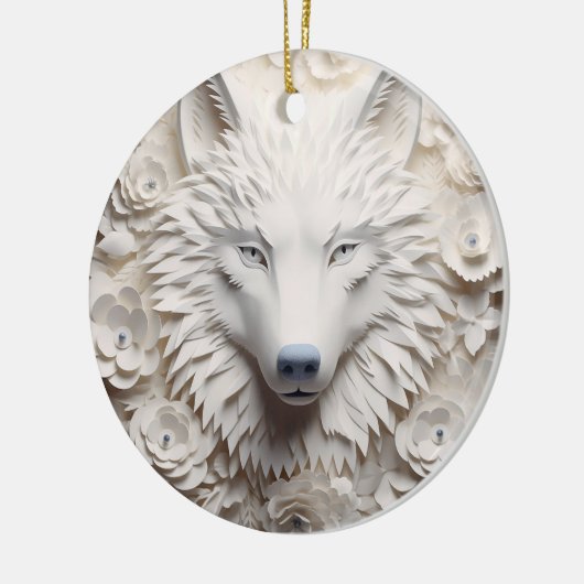 3D Witte Wolf Kerstmis Keramisch Ornament (Links)