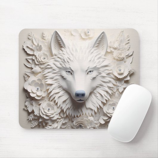 3D Witte Wolf Muismat (Met muis)