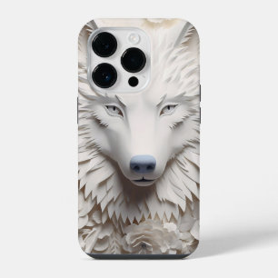 3D Witte Wolfengezicht iPhone 14 Plus Hoesje