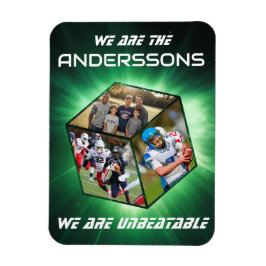 3D-Würfel-Fotokollage vor strahlendem Licht Magneet