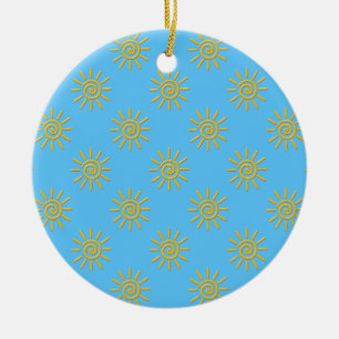 3D Yellow Sun-tekenpatroon Keramisch Ornament