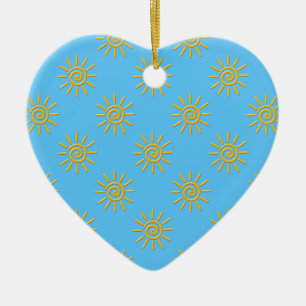 3D Yellow Sun-tekenpatroon Keramisch Ornament