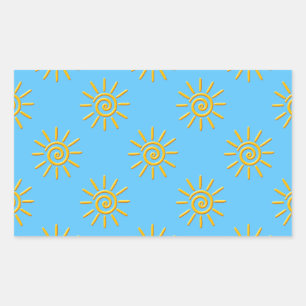 3D Yellow Sun-tekenpatroon Rechthoekige Sticker