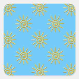 3D Yellow Sun-tekenpatroon Vierkante Sticker