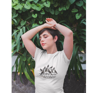 3D Zangvogels Draaiende Notenbalk T-shirt