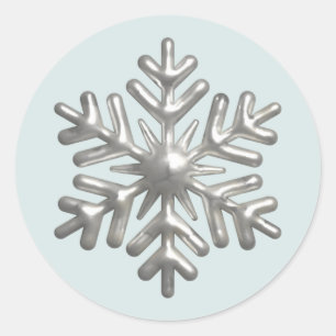 3d Zilveren Sneeuwvlok Blauwe Kerst Ronde Sticker