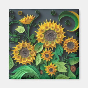 3D Zonnebloemen Magneet
